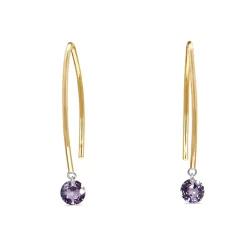 9ct Yellow Gold Open Hoop Floating Purple Sapphire Earrings