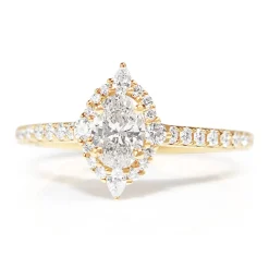 18ct Yellow Gold Oval and Pear Diamond Halo Ring
