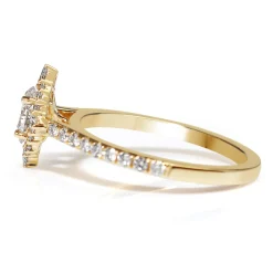 18ct Yellow Gold Oval and Pear Diamond Halo Ring