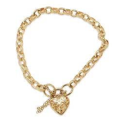 9ct Yellow Gold Oval Belcher Link Bracelet with Filigree Padlock Clasp