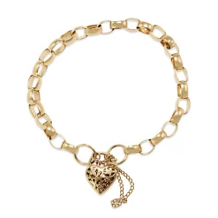 9ct Yellow Gold Oval Belcher Link Bracelet with Filigree Padlock Clasp