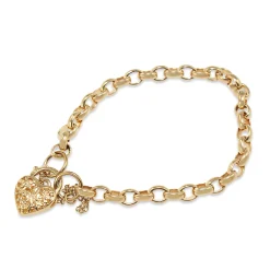 9ct Yellow Gold Oval Belcher Link Bracelet with Filigree Padlock Clasp