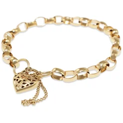 9ct Yellow Gold Oval Belcher Link Bracelet with Filigree Padlock Clasp
