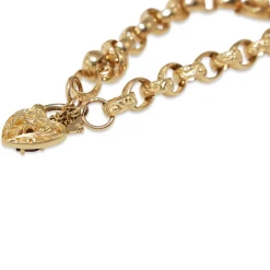 9ct Yellow Gold Oval Belcher Link Bracelet With Etched Links and Garnet Padlock Clasp