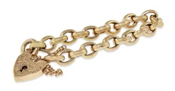 9ct Yellow Gold Oval Belcher Link Bracelet with Engraved Heart Padlock