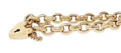 9ct Yellow Gold Oval Belcher Link Bracelet with Engraved Heart Padlock