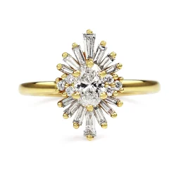 18ct Yellow Gold Oval Diamond Starburst Ring