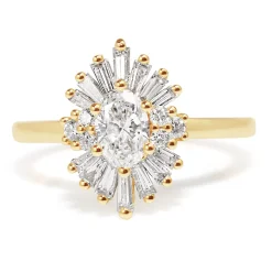 18ct Yellow Gold Oval Diamond Starburst Ring
