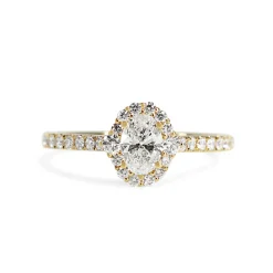 18ct Yellow Gold Oval Diamond Halo Ring