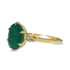 18ct Yellow Gold Oval Emerald and DIamond Solitaire Ring