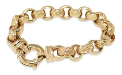 9ct Yellow Gold Oval Etched Belcher Link Bracelet with Bolt Clasp