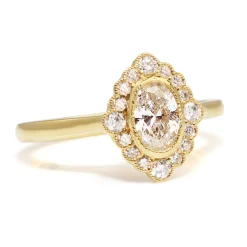 18ct Yellow Gold Oval Halo Diamond Ring