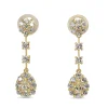 18ct Yellow Gold Pear Diamond Halo Drop Earrings
