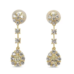 18ct Yellow Gold Pear Diamond Halo Drop Earrings
