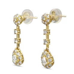 18ct Yellow Gold Pear Diamond Halo Drop Earrings