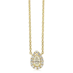 18ct Yellow Gold Pear Halo Diamond Necklace