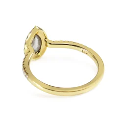 18ct Yellow Gold Pear Rose Cut Salt and Pepper Diamond Halo Ring