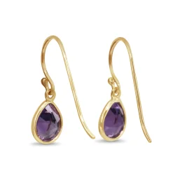 9ct Yellow Gold Pear Shaped Amethyst Drop Earrings