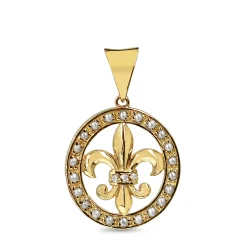 9ct Yellow Gold Pearl and Diamond Fleur De Lis Pendant