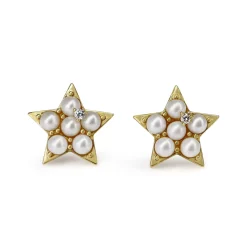 10ct Yellow Gold Pearl and Diamond Star Stud Earrings
