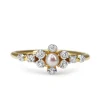 9ct Yellow Gold Pearl and Diamond Fine Daisy Style Ring