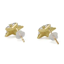10ct Yellow Gold Pearl and Diamond Star Stud Earrings