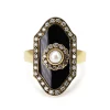 9ct Yellow Gold Pearl, Diamond and Onyx Vintage Style Ring