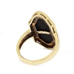 9ct Yellow Gold Pearl, Diamond and Onyx Vintage Style Ring