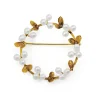 14ct Yellow Gold Pearl Floral Wreath Brooch
