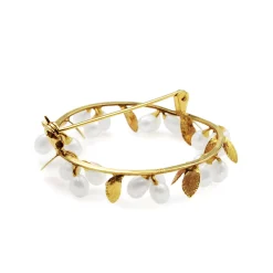 14ct Yellow Gold Pearl Floral Wreath Brooch