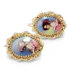 14ct Yellow Gold Pearl Hand Painted Earrings