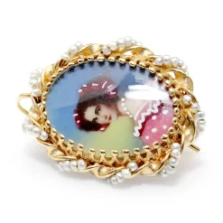14ct Yellow Gold Pearl Hand Painted Earrings