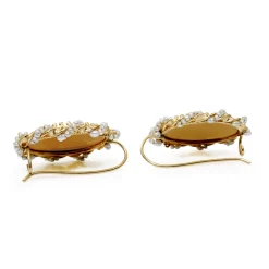 14ct Yellow Gold Pearl Hand Painted Earrings