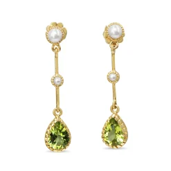 9ct Yellow Gold Peridot and Pearl Drop Earrings