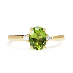 9ct Yellow Gold Peridot and Diamond 3 Stone Ring