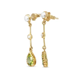 9ct Yellow Gold Peridot and Pearl Drop Earrings