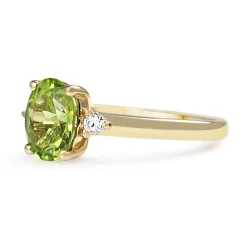 9ct Yellow Gold Peridot and Diamond 3 Stone Ring