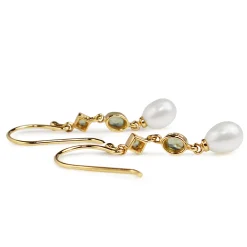 9ct Yellow Gold Peridot and Pearl Drop Earrings