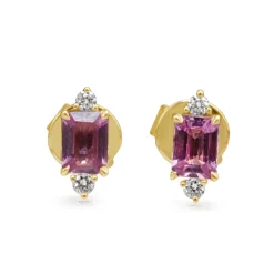18ct Yellow Gold Pink Sapphire and Diamond Stud Earrings