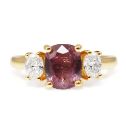 18ct Yellow Gold Pink Sapphire and Diamond 3 Stone Ring