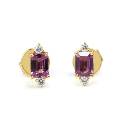 18ct Yellow Gold Pink Sapphire and Diamond Stud Earrings