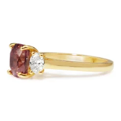 18ct Yellow Gold Pink Sapphire and Diamond 3 Stone Ring