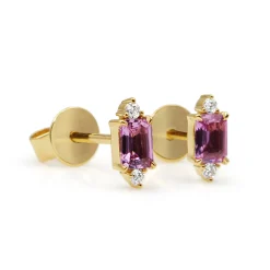 18ct Yellow Gold Pink Sapphire and Diamond Stud Earrings