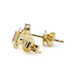 18ct Yellow Gold Pink Sapphire and Diamond Stud Earrings