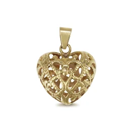 18ct Yellow Gold Puffed Pierced Out Heart Pendant