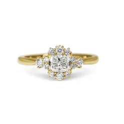 18ct Yellow Gold Radiant Halo East West Diamond Ring