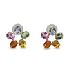 18ct Yellow Gold Rainbow / Multi Colour Sapphire Daisy Style Earrings
