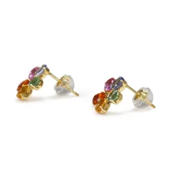 18ct Yellow Gold Rainbow / Multi Colour Sapphire Daisy Style Earrings