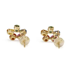 18ct Yellow Gold Rainbow / Multi Colour Sapphire Daisy Style Earrings