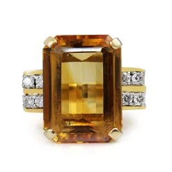 14ct Yellow Gold Retro Citrine and Diamond Cocktail Ring